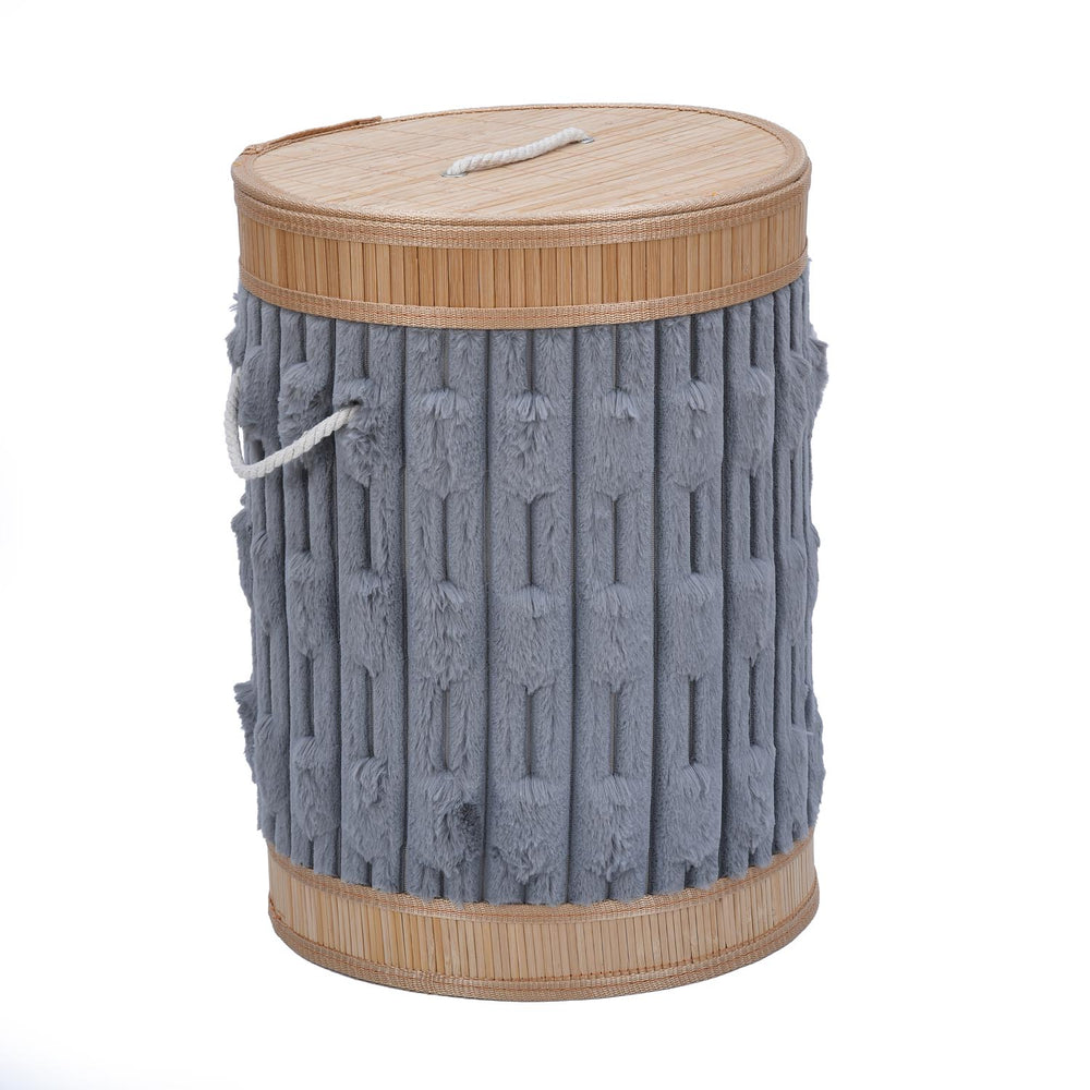 Decorative Bamboo and Polyester Laundry Bag Cover- Grey