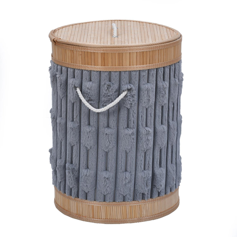 Decorative Bamboo and Polyester Laundry Bag Cover- Grey