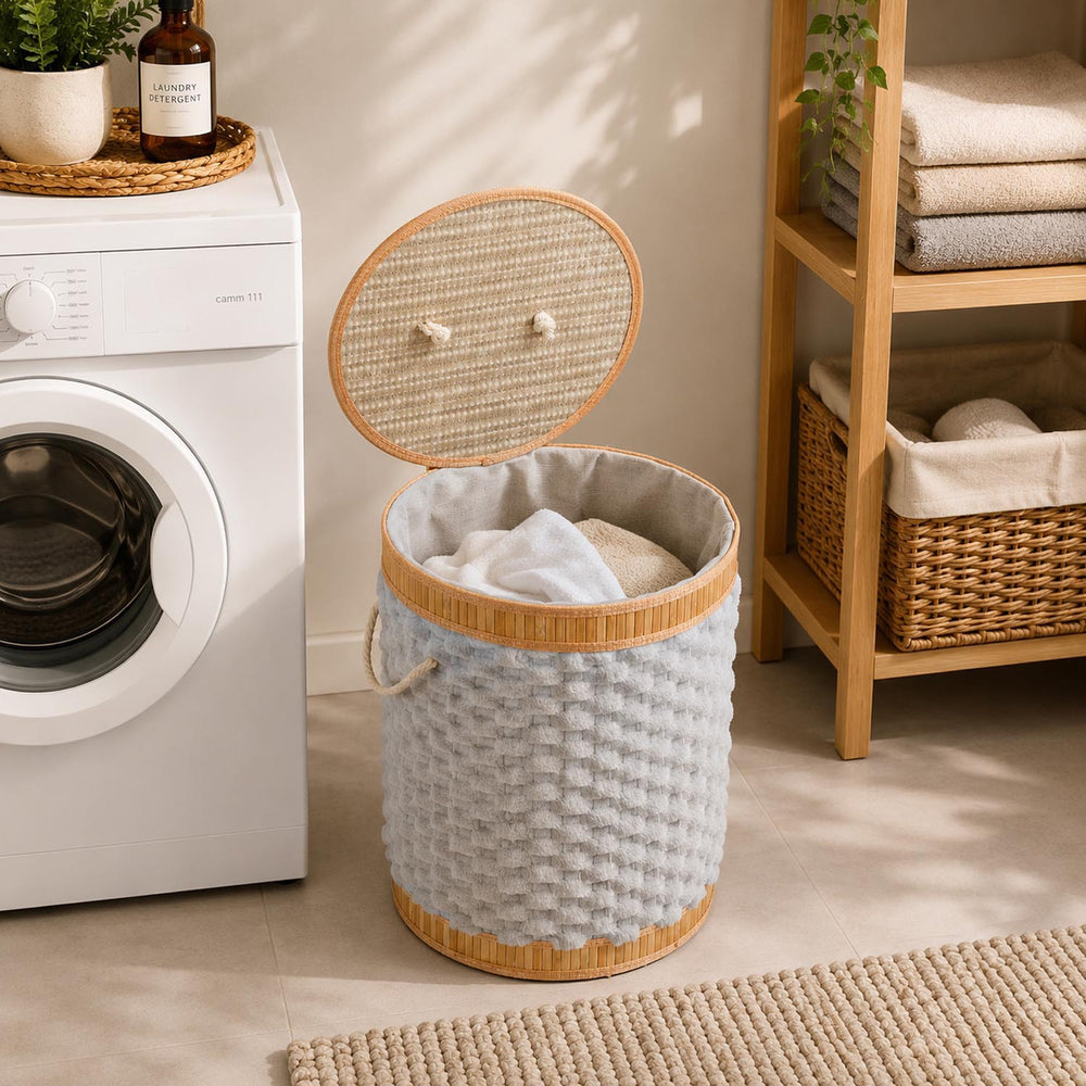 Diamond Pattern Bamboo and Polyester Laundry Bag Cover- Grey