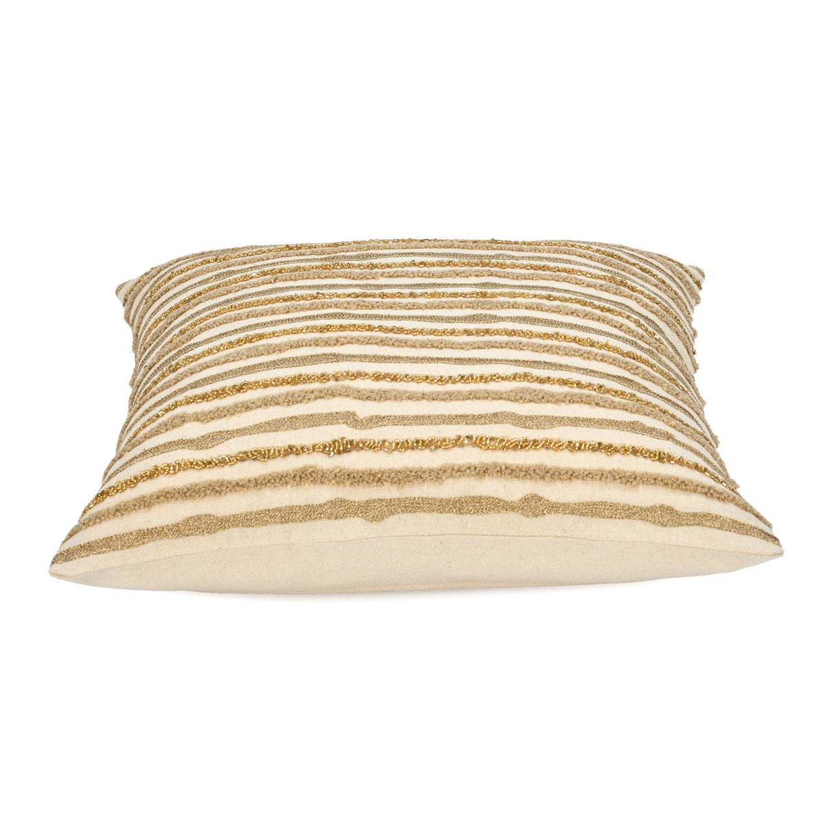 Striped Cotton 16" x 16" Cushion Cover- Beige