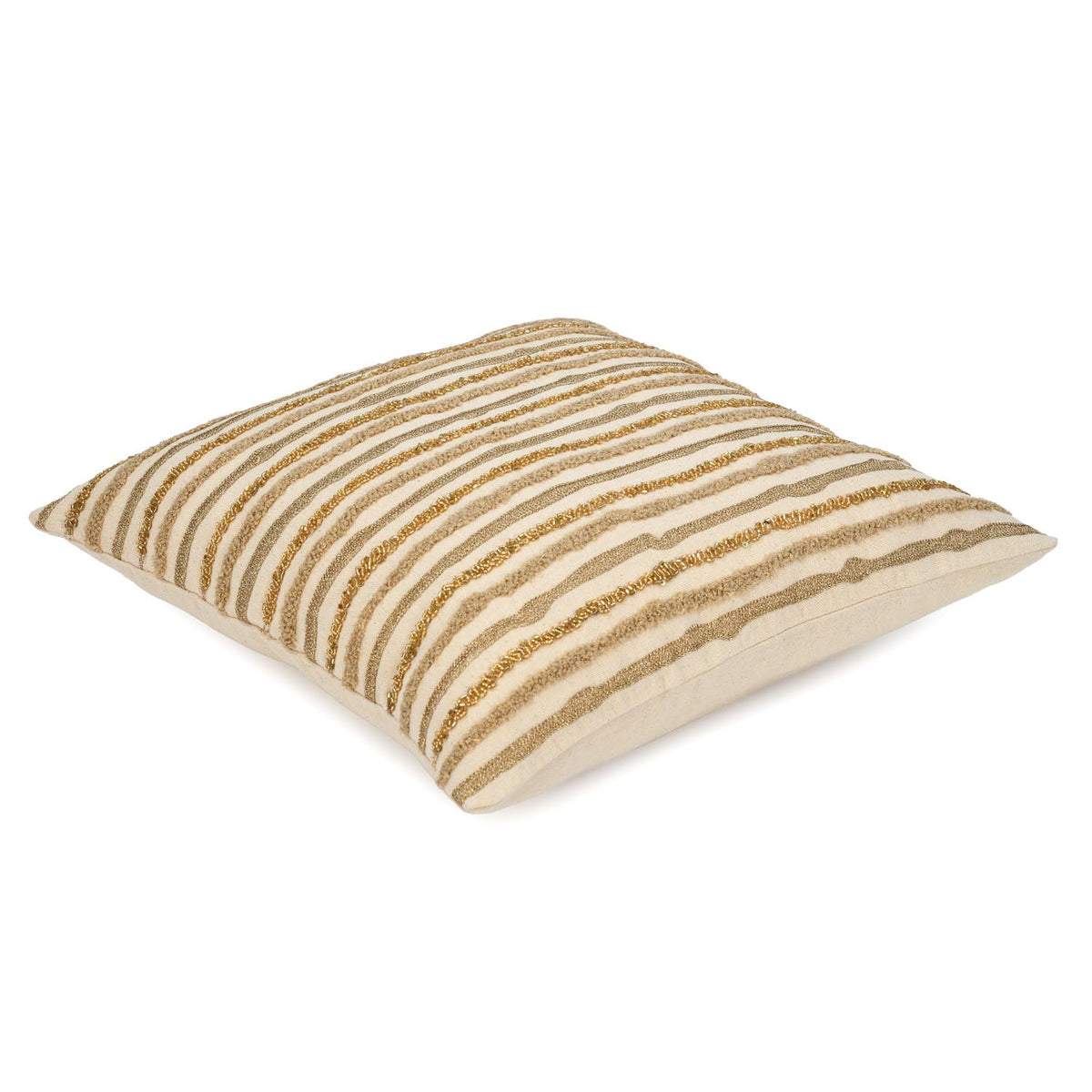 Striped Cotton 16" x 16" Cushion Cover- Beige