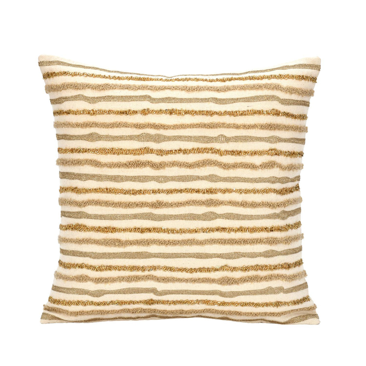 Striped Cotton 16" x 16" Cushion Cover- Beige