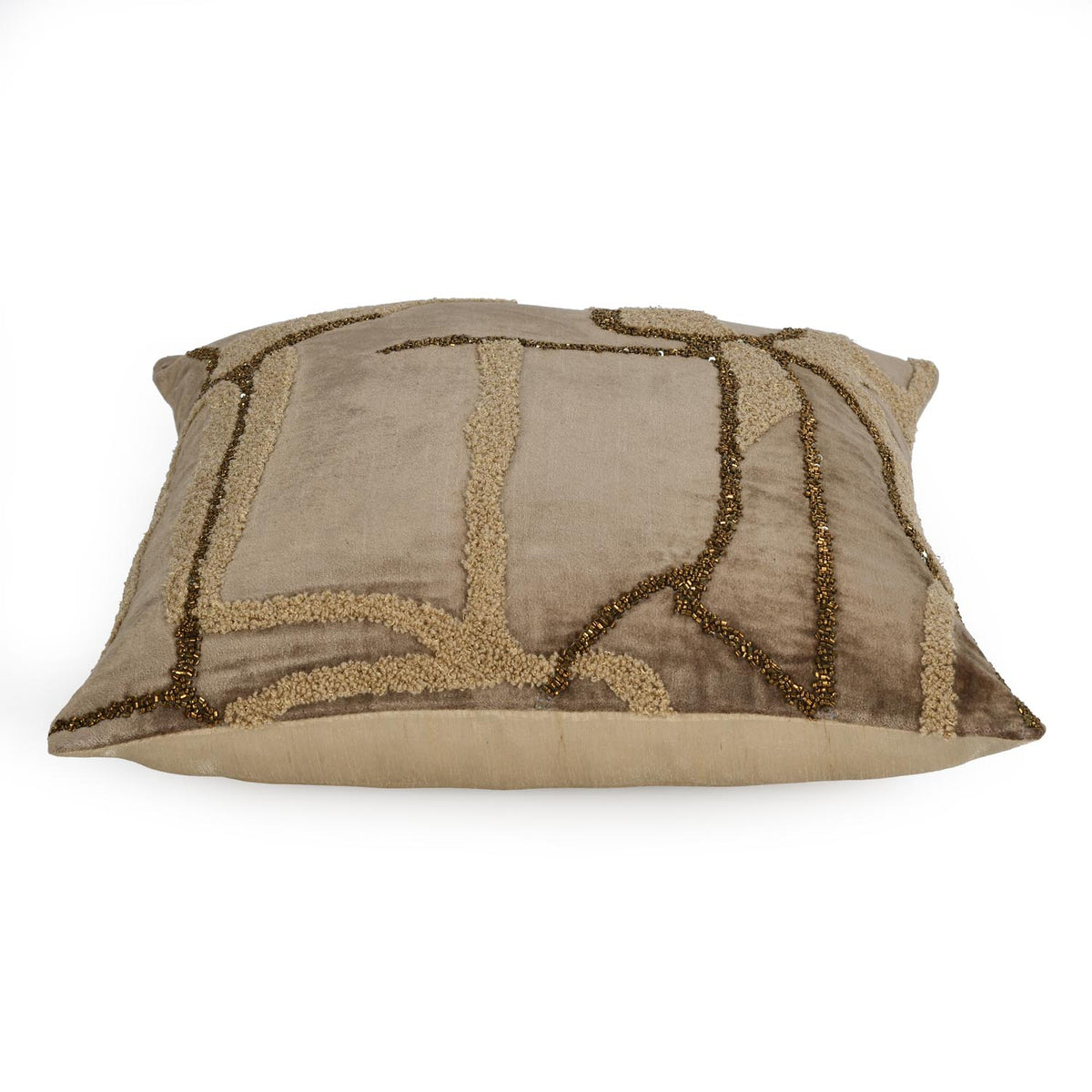 Abstract Vicose Velvet 16" x 16" Cushion Cover- Gold