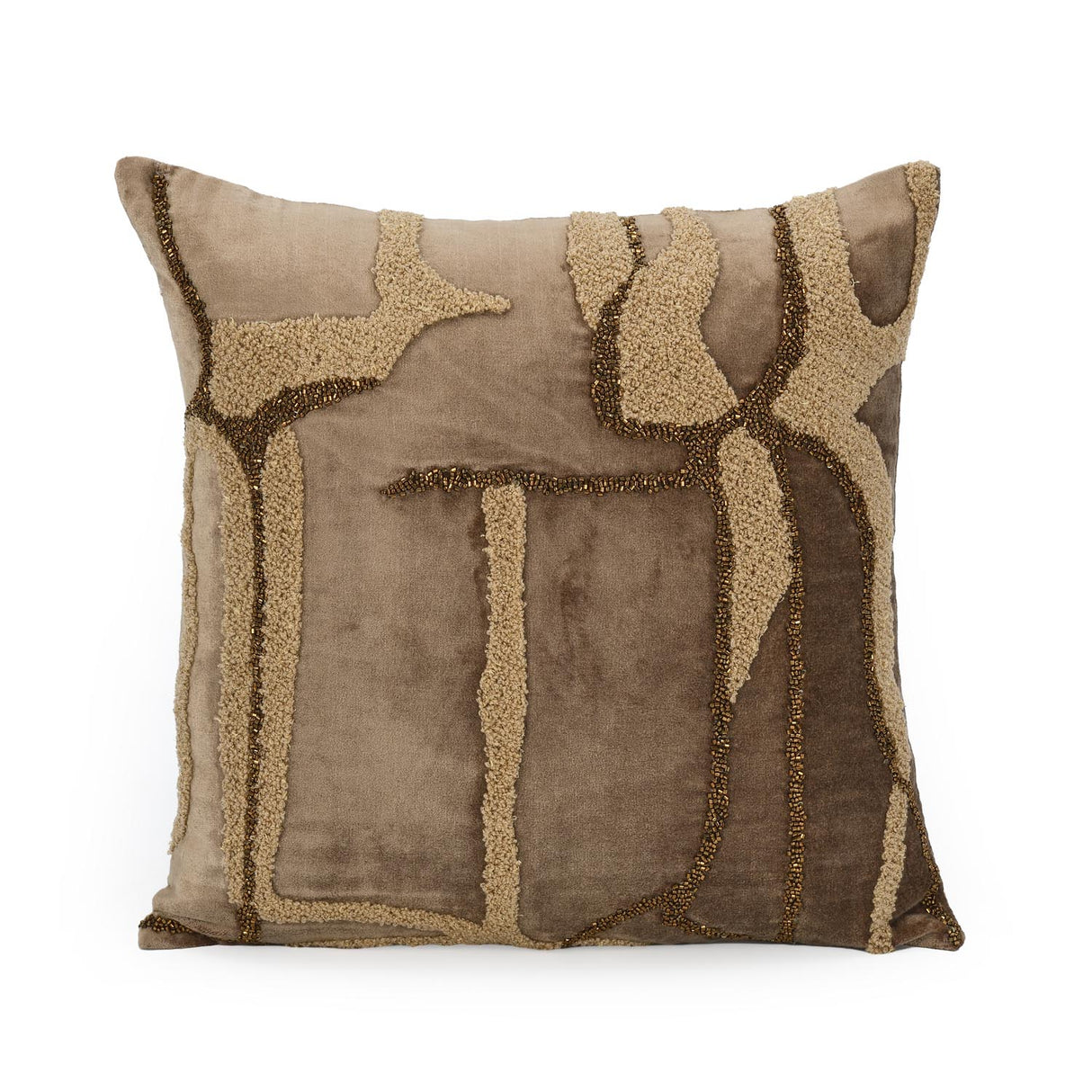 Abstract Vicose Velvet 16" x 16" Cushion Cover- Gold