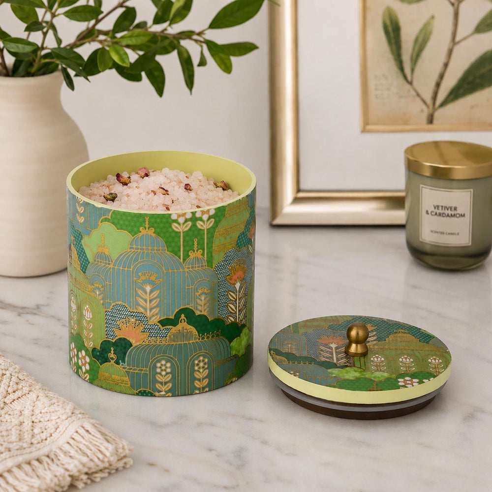 Small Round Cannister With Lid- Green