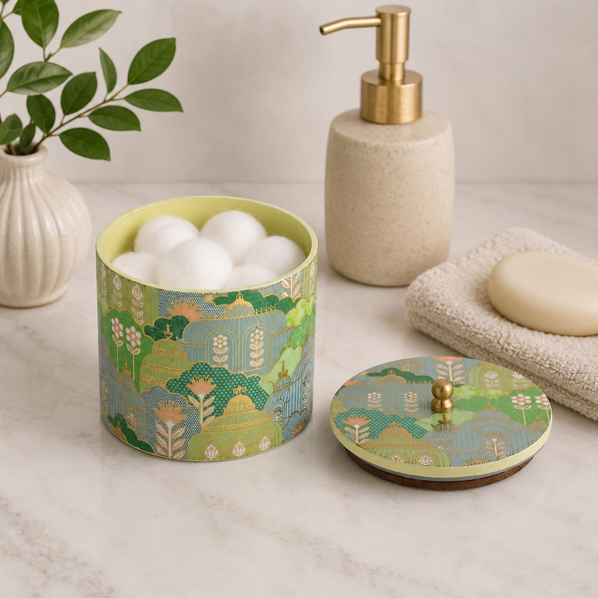 Large Round Cannister With Lid- Green