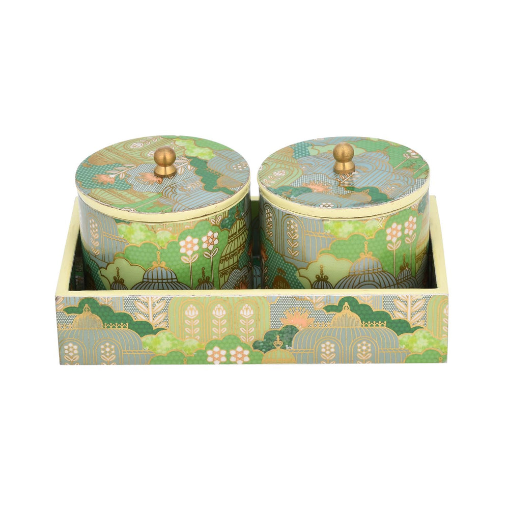 Multipurpose Cannister Set of 2 With Tray- Green