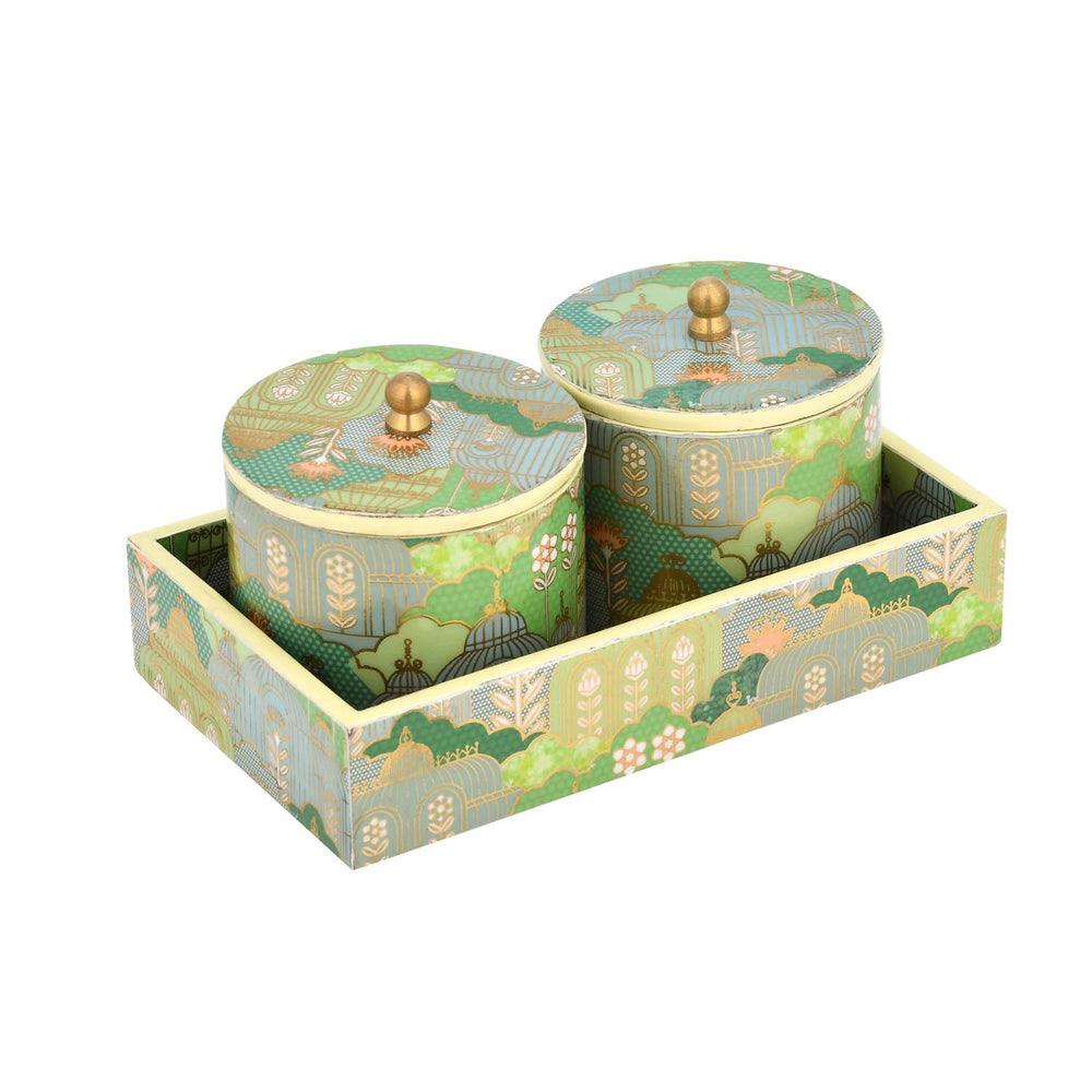 Multipurpose Cannister Set of 2 With Tray- Green