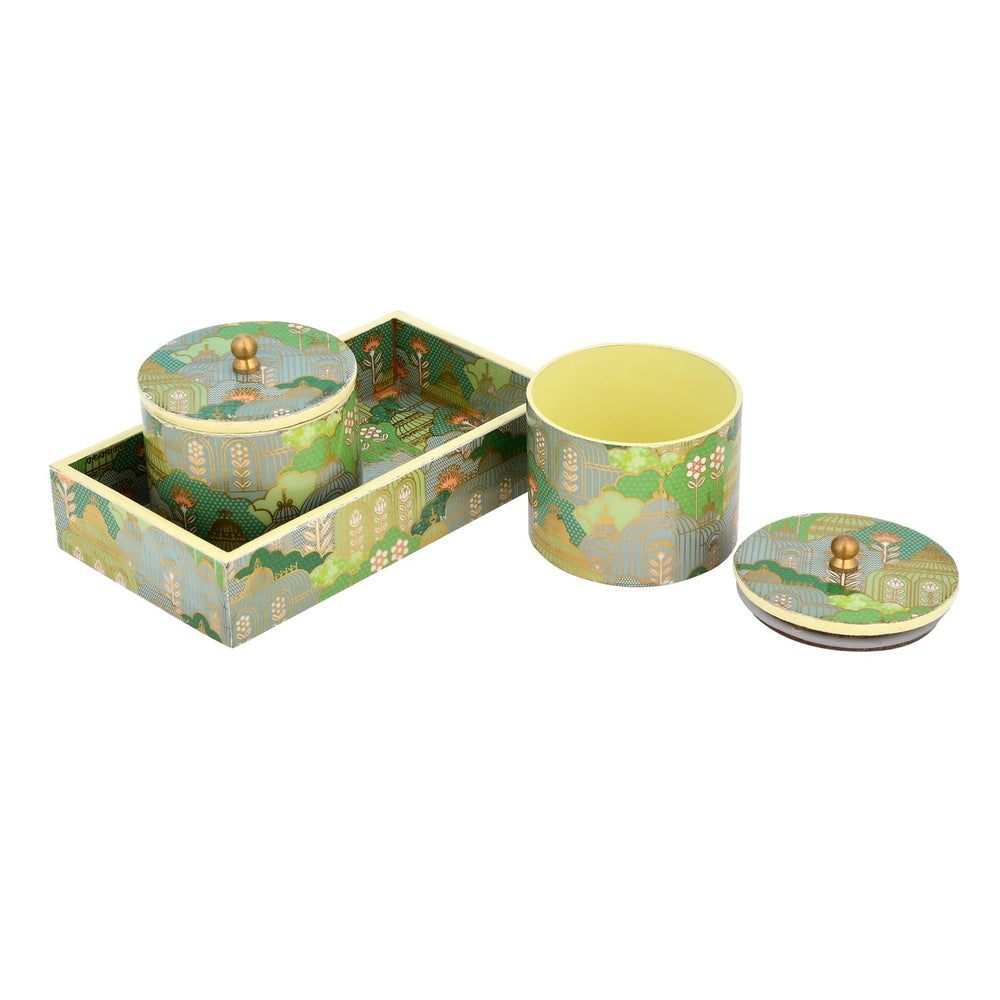 Multipurpose Cannister Set of 2 With Tray- Green