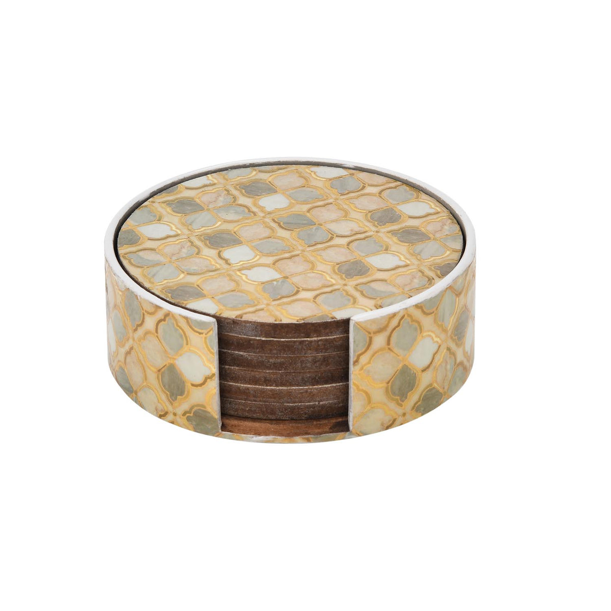 Decorative Set of 4 Coaster with Handle- Brown