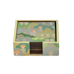 Decorative Coaster Set of 4 with Holder- Green