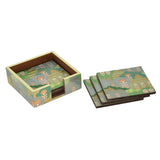 Decorative Coaster Set of 4 with Holder- Green