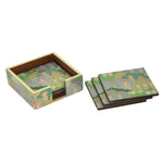 Decorative Coaster Set of 4 with Holder- Green