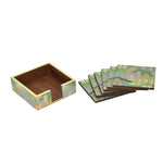 Decorative Coaster Set of 4 with Holder- Green