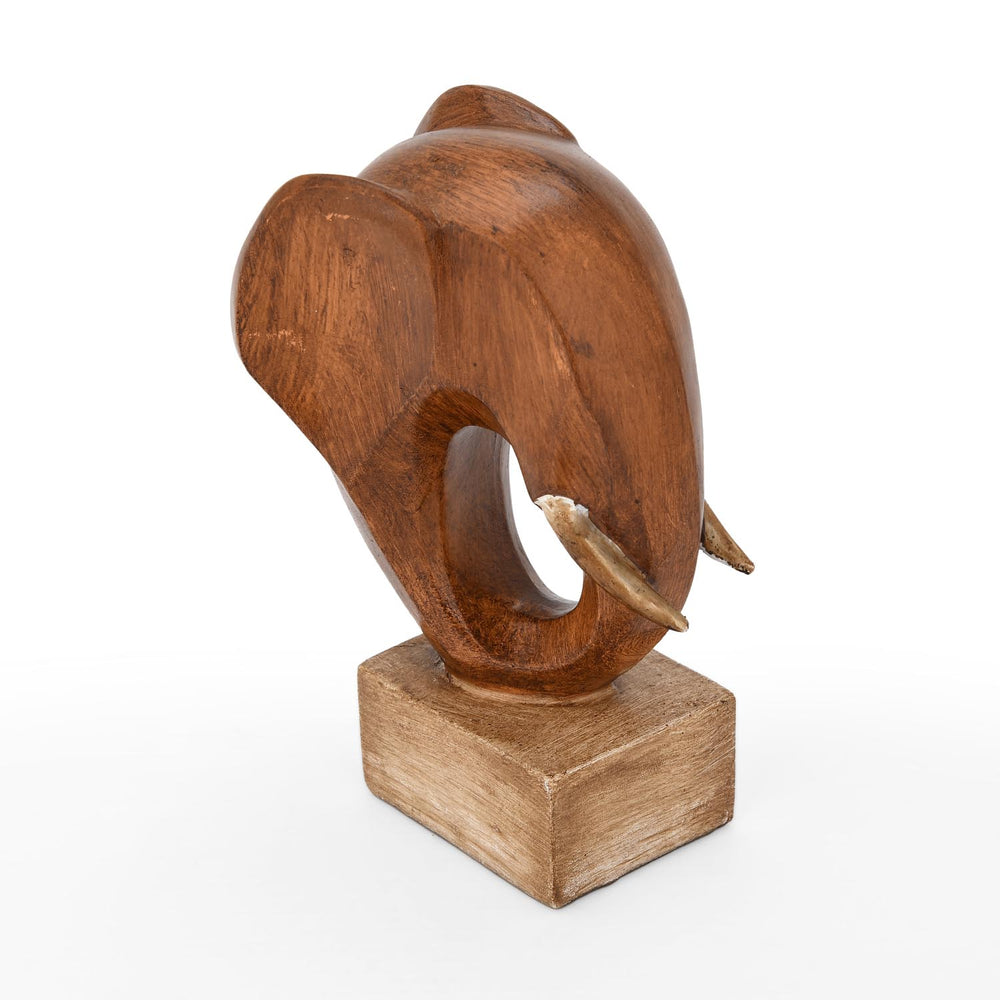 Elephant Head on Base Showpiece- Brown
