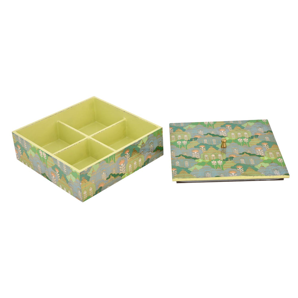 Multipurpose Square Dryfruit Box With Lid- Green