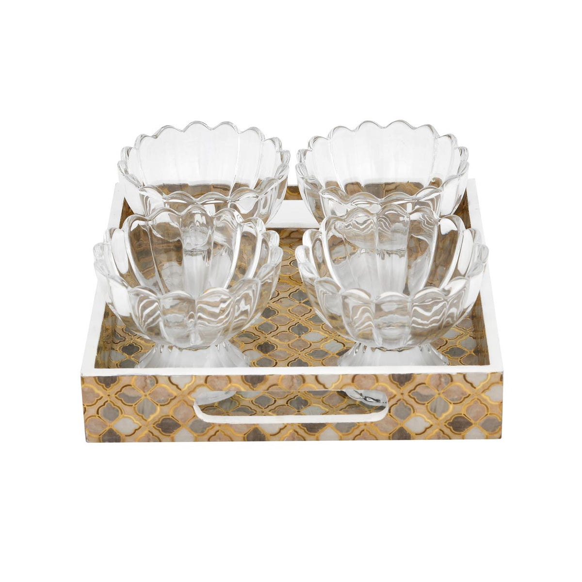 Decorative Set of 4 Bowls with Tray- Brown
