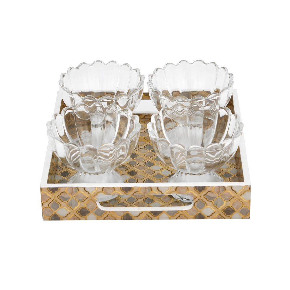 Decorative Set of 4 Bowls with Tray- Brown