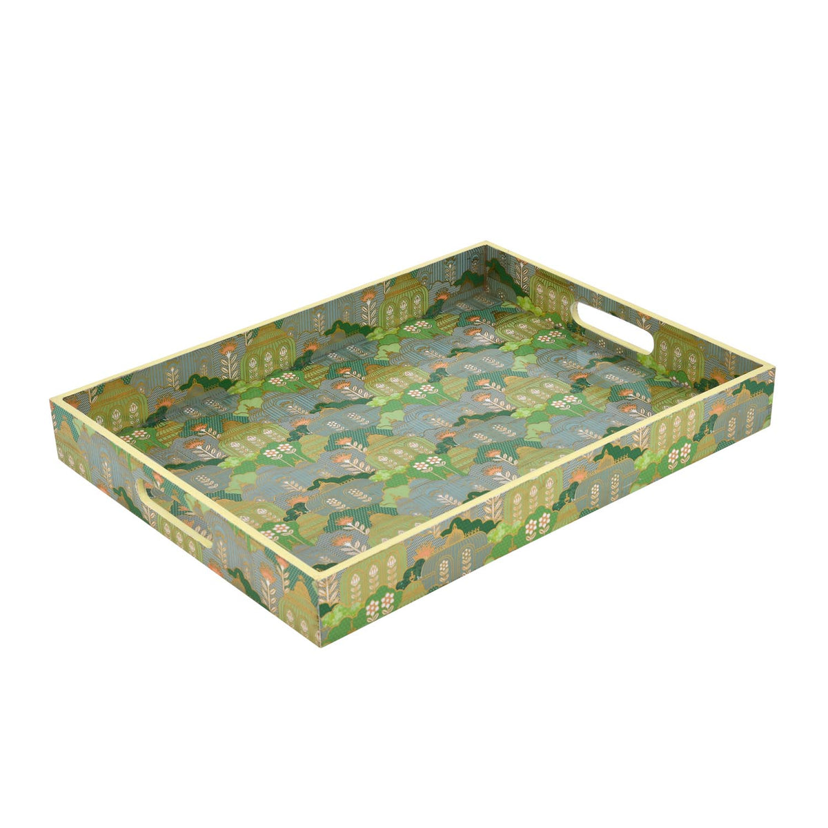 Decorative Serving Tray with Handle- Green