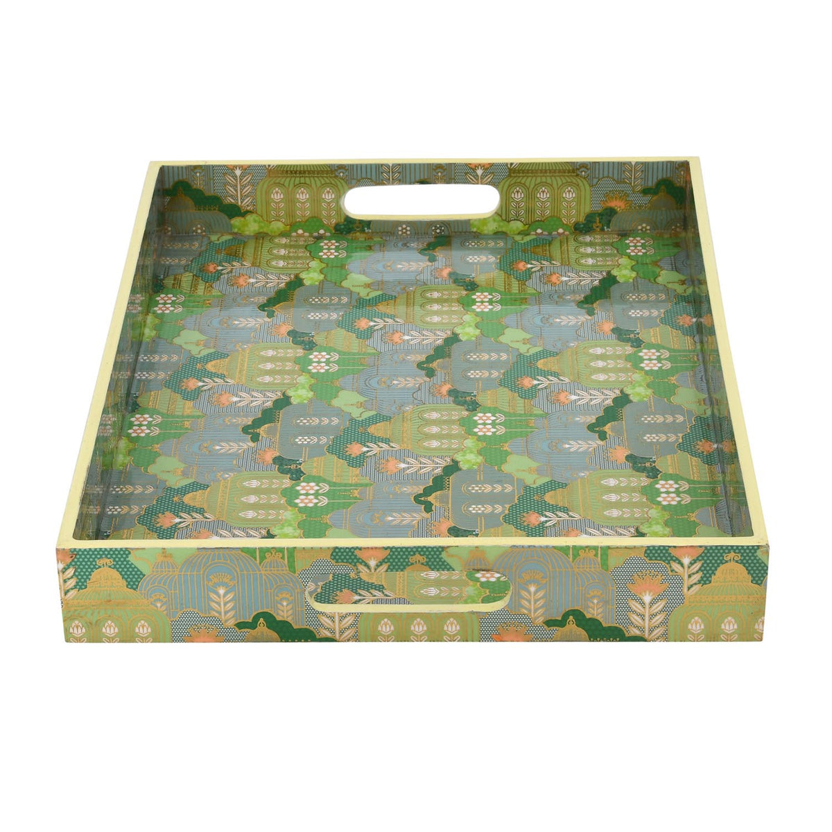 Decorative Serving Tray with Handle- Green