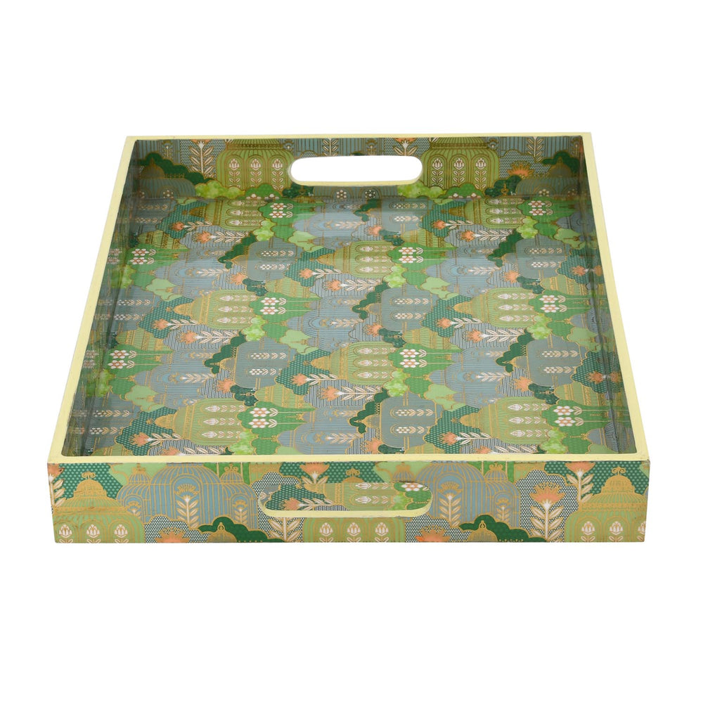 Decorative Serving Tray with Handle- Green