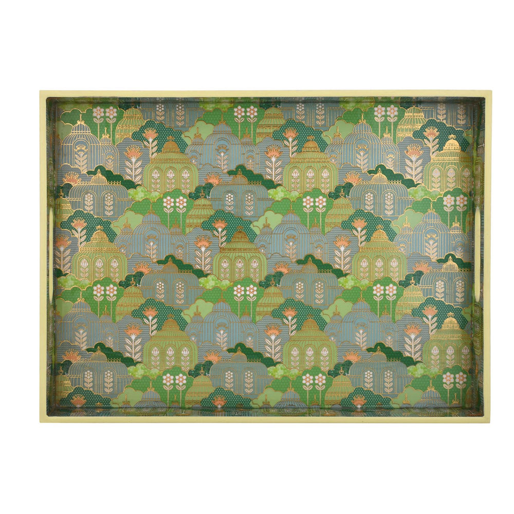 Decorative Serving Tray with Handle- Green