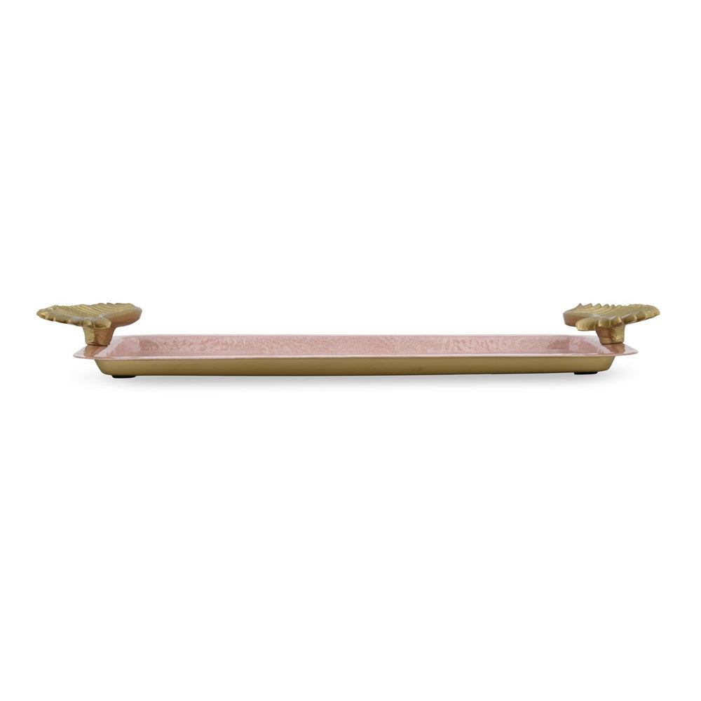 La Rosa Rectangular Tray with Wings Handle- Pink & Gold