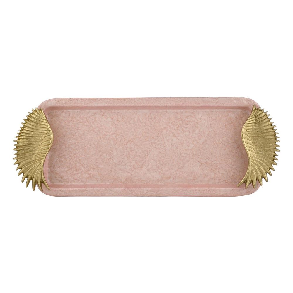 La Rosa Rectangular Tray with Wings Handle- Pink & Gold