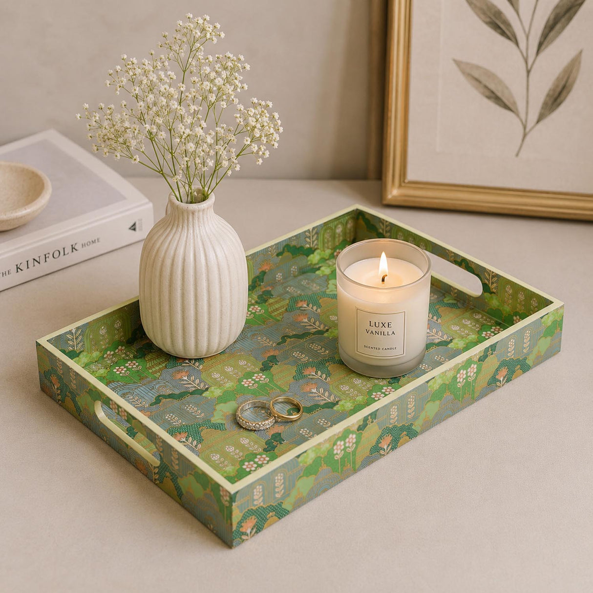 Decorative Tray With Handle- Green