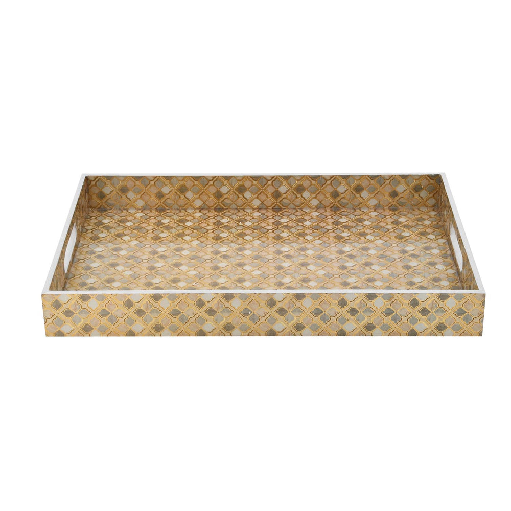 Decorative MDF and Resin Tray With Handle- Large, Brown