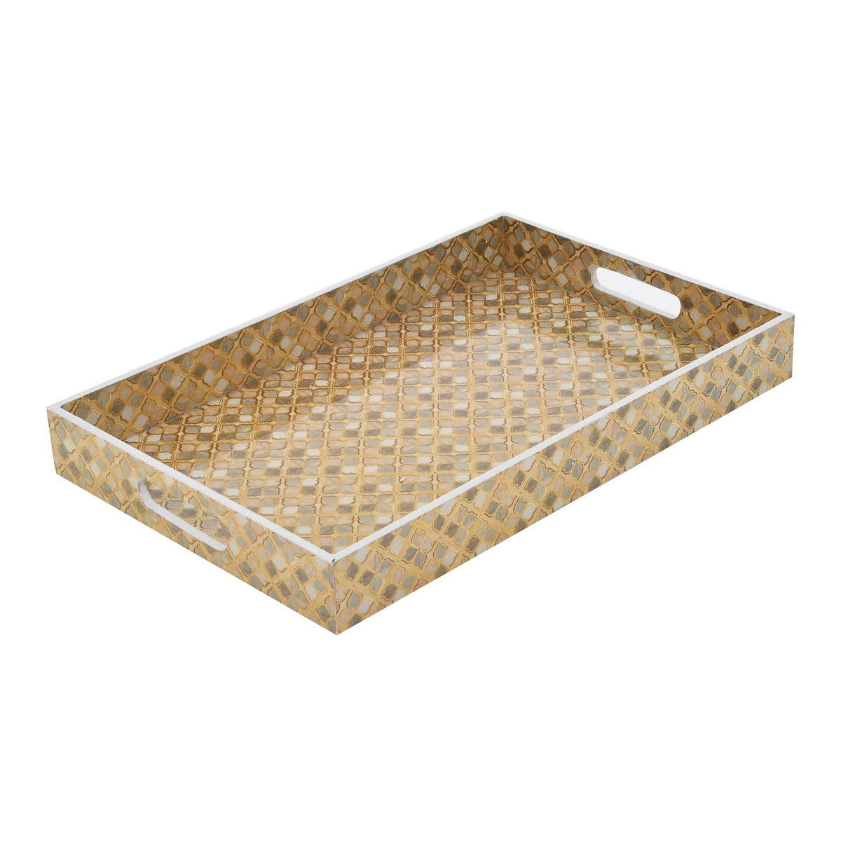 Decorative MDF and Resin Tray With Handle- Large, Brown