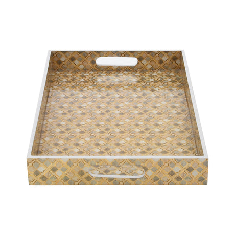Decorative MDF and Resin Tray With Handle- Large, Brown