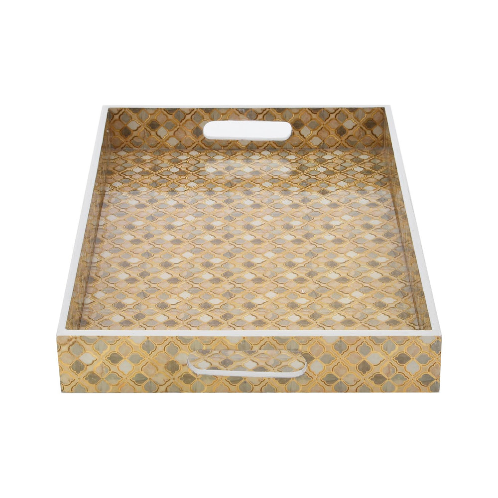 Decorative MDF and Resin Tray With Handle- Large, Brown