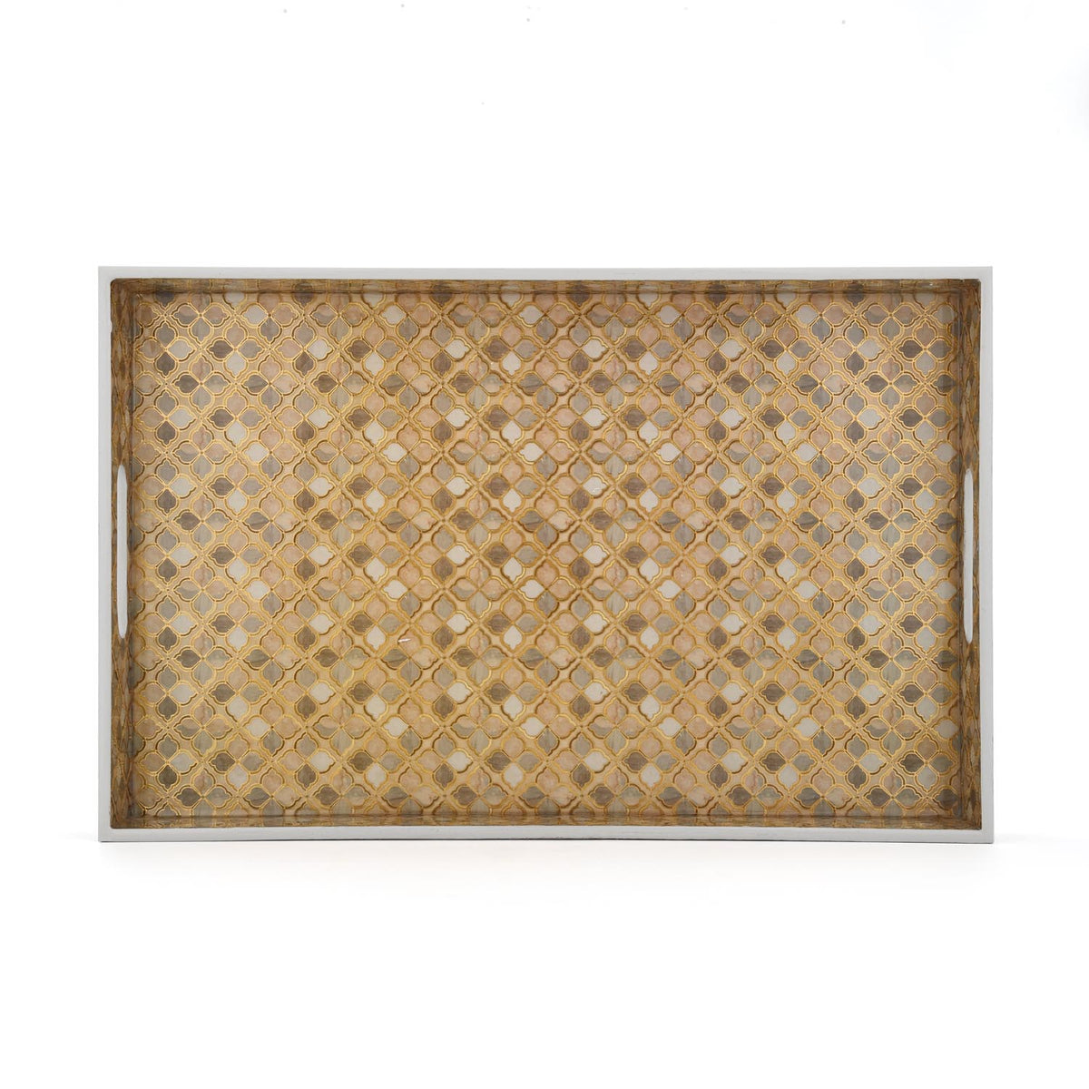 Decorative MDF and Resin Tray With Handle- Large, Brown