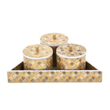 Multipurpose Cannister Set of 3 With Tray- Brown