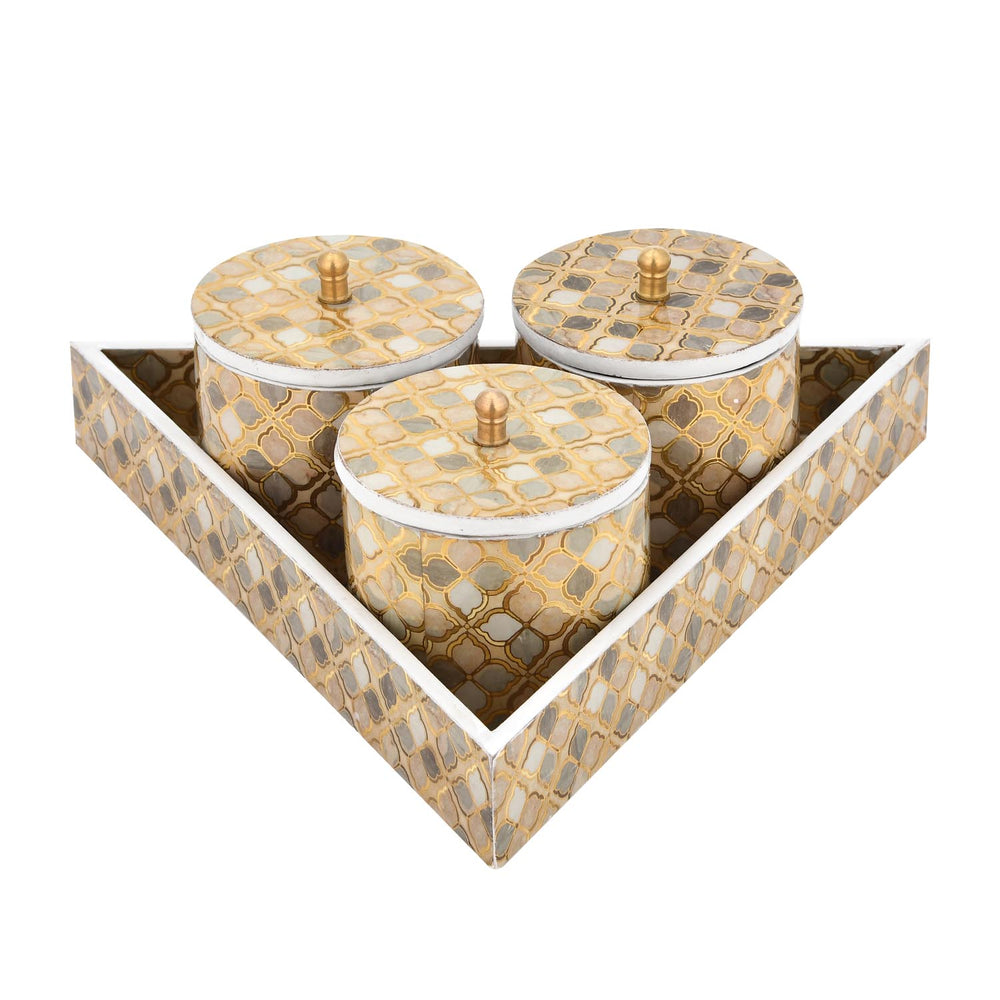 Multipurpose Cannister Set of 3 With Tray- Brown