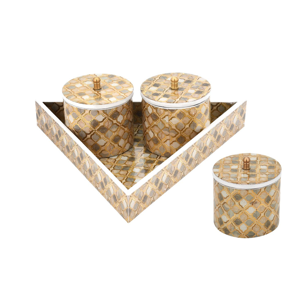 Multipurpose Cannister Set of 3 With Tray- Brown