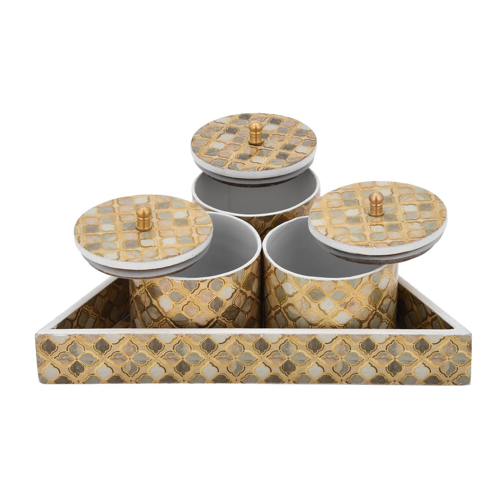 Multipurpose Cannister Set of 3 With Tray- Brown