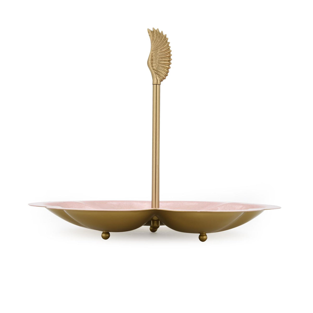 La Rosa 3-Section Clover Serving Platter with Wing Handle- Pink & Gold