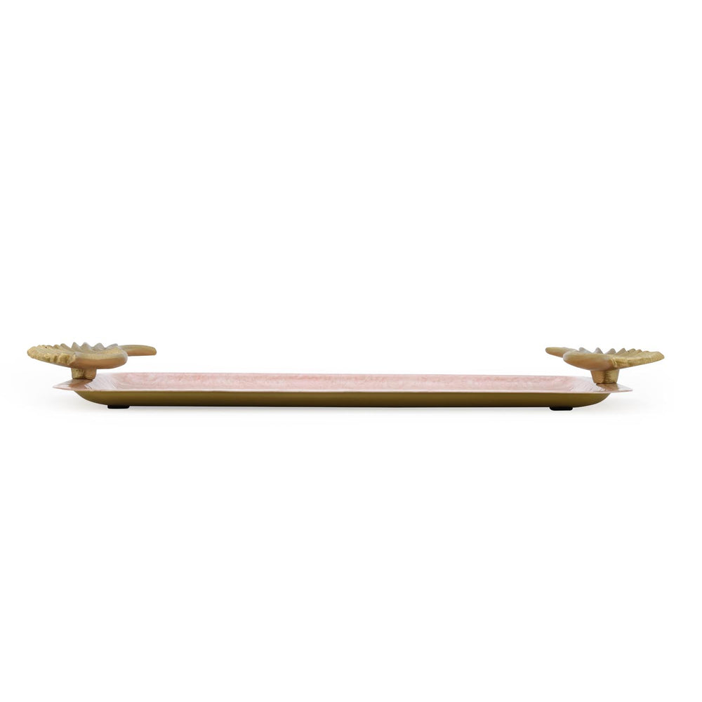 La Rosa Rectangular Tray with Wing Handle- Pink & Gold