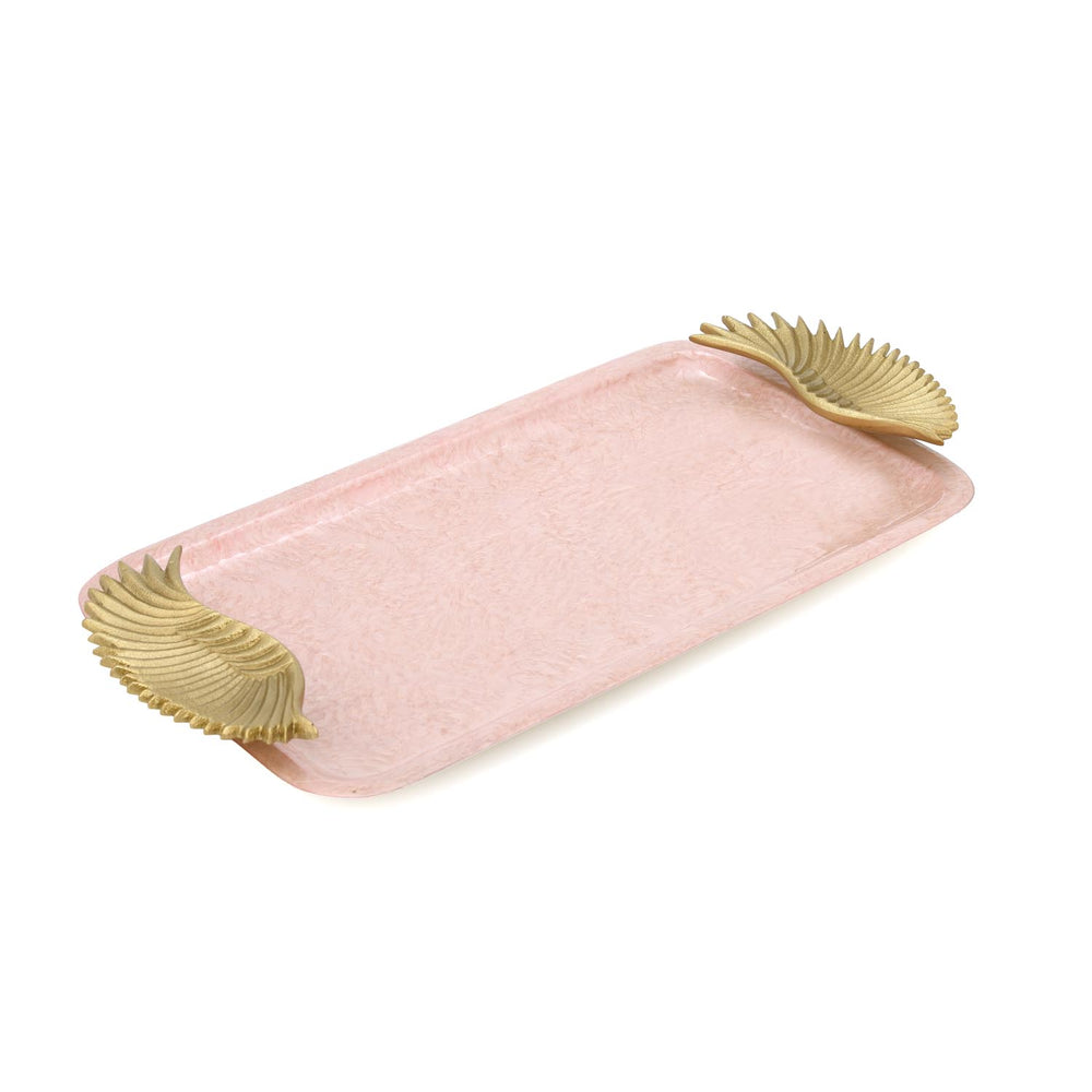 La Rosa Rectangular Tray with Wing Handle- Pink & Gold