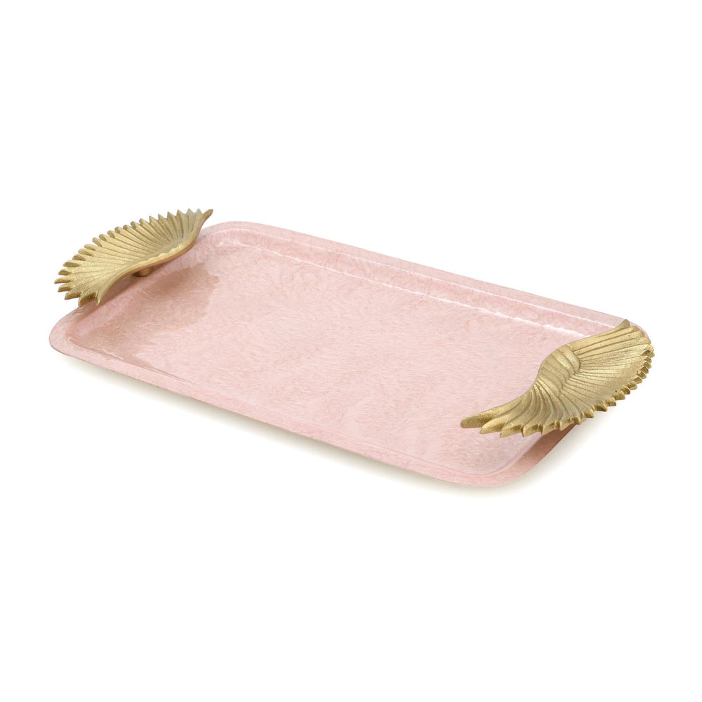 La Rosa Rectangular Tray with Wing Handle- Pink & Gold