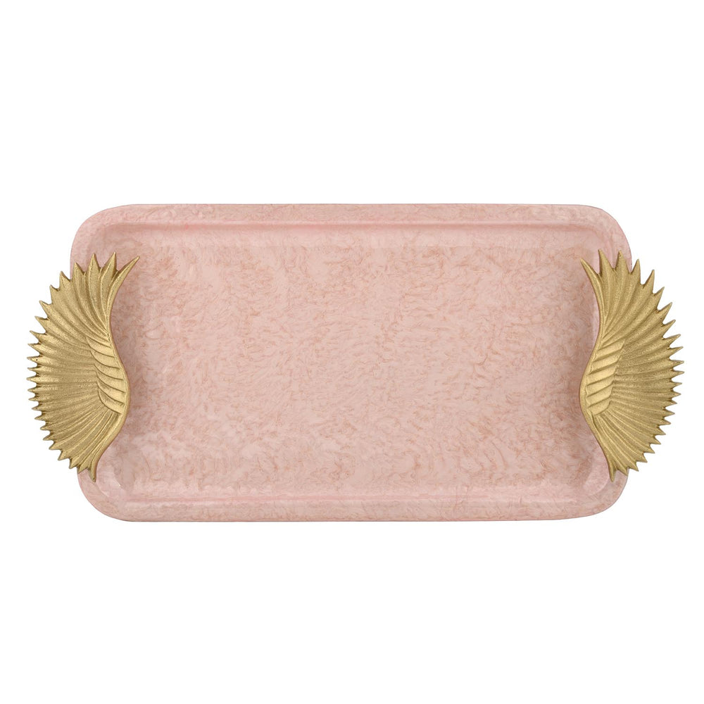 La Rosa Rectangular Tray with Wing Handle- Pink & Gold