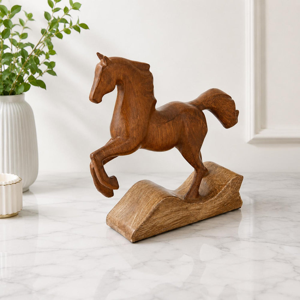 Jumping Horse Polyresin Showpiece- Brown