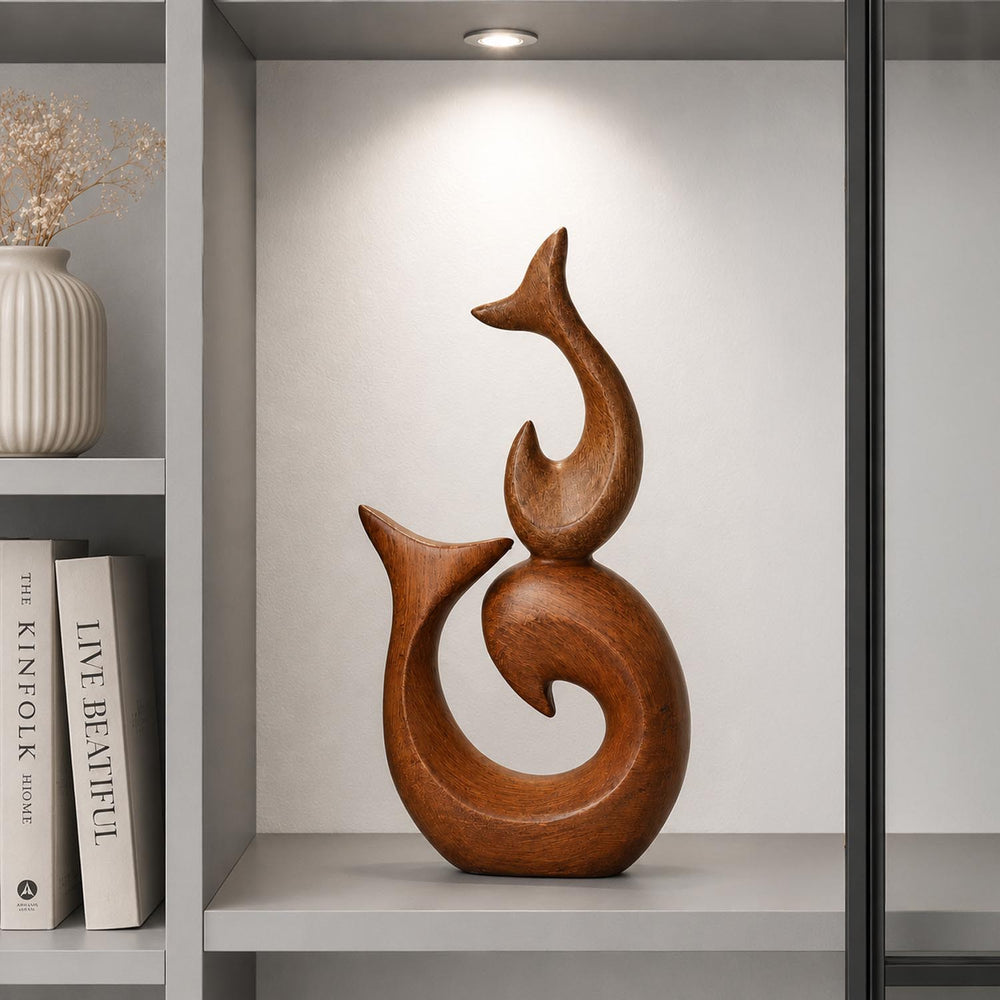Dual Dolphins Polyresin Showpiece- Brown