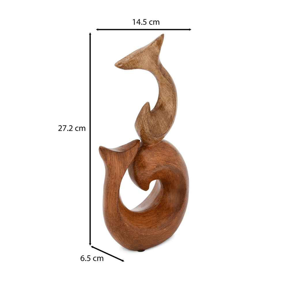 Dual Dolphins Polyresin Showpiece- Brown