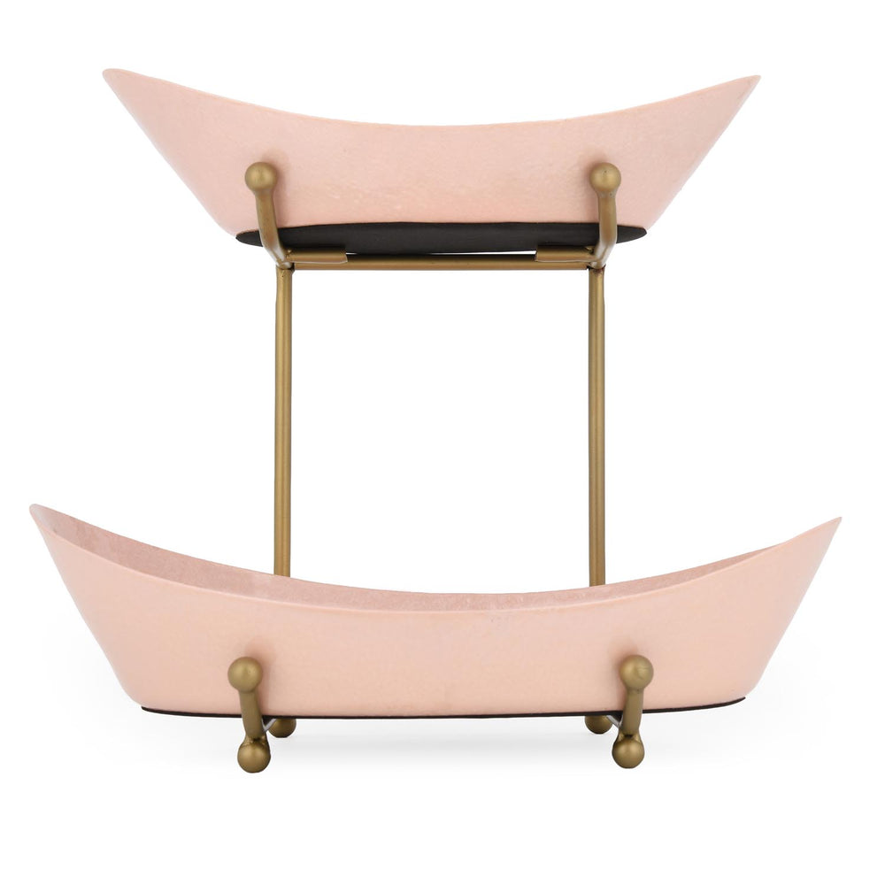 La Rosa Multipurpose 2 Tier Boat Fruit Stand- Pink & Gold