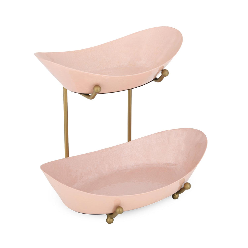 La Rosa Multipurpose 2 Tier Boat Fruit Stand- Pink & Gold
