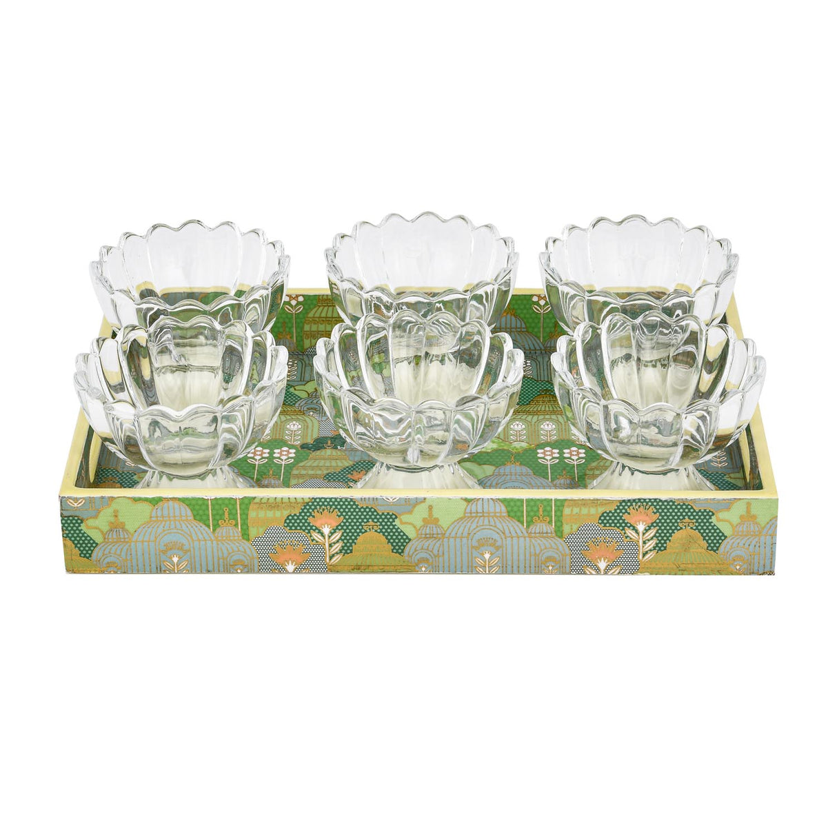 Decorative Tray With 6 Bowls- Green
