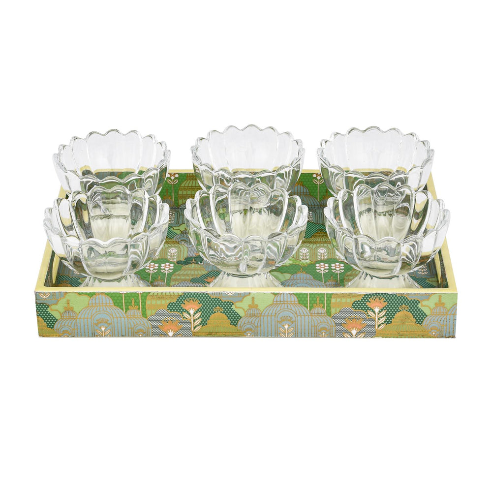 Decorative Tray With 6 Bowls- Green